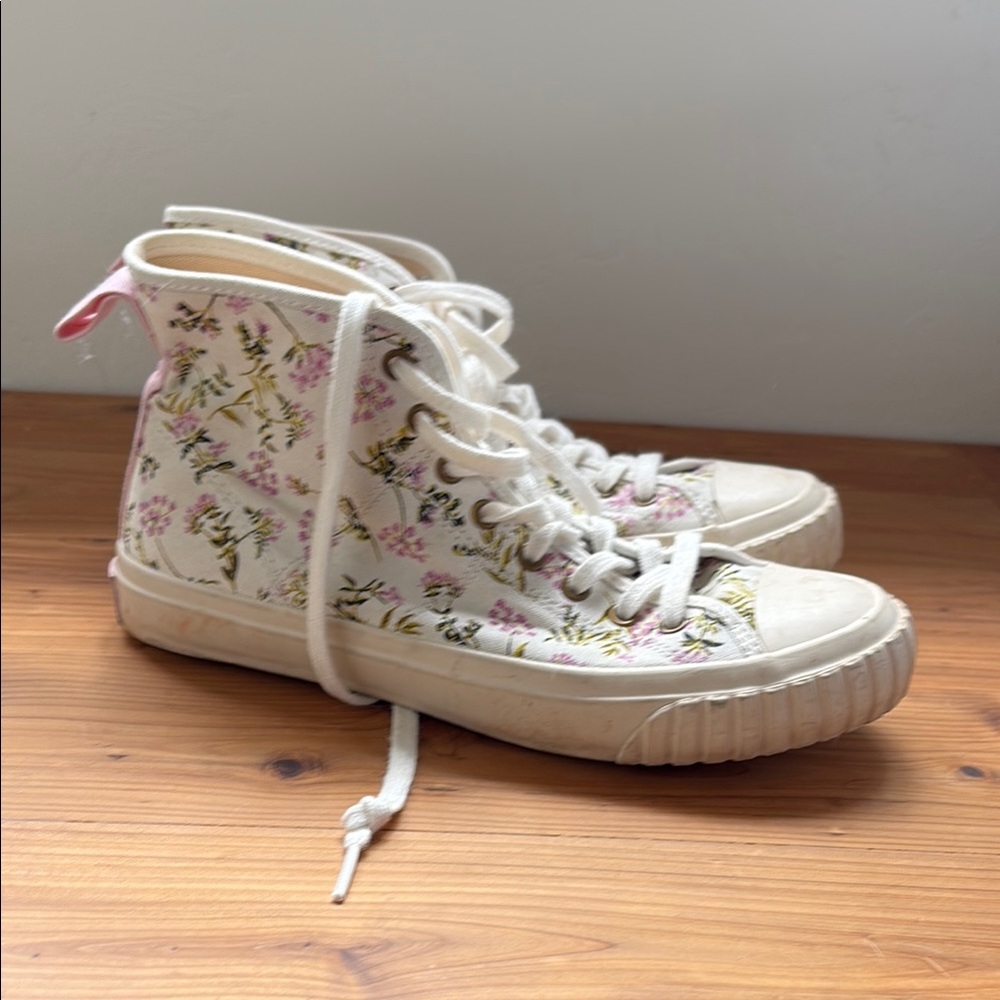 J. Crew Floral High-Top Sneakers - White and Pink